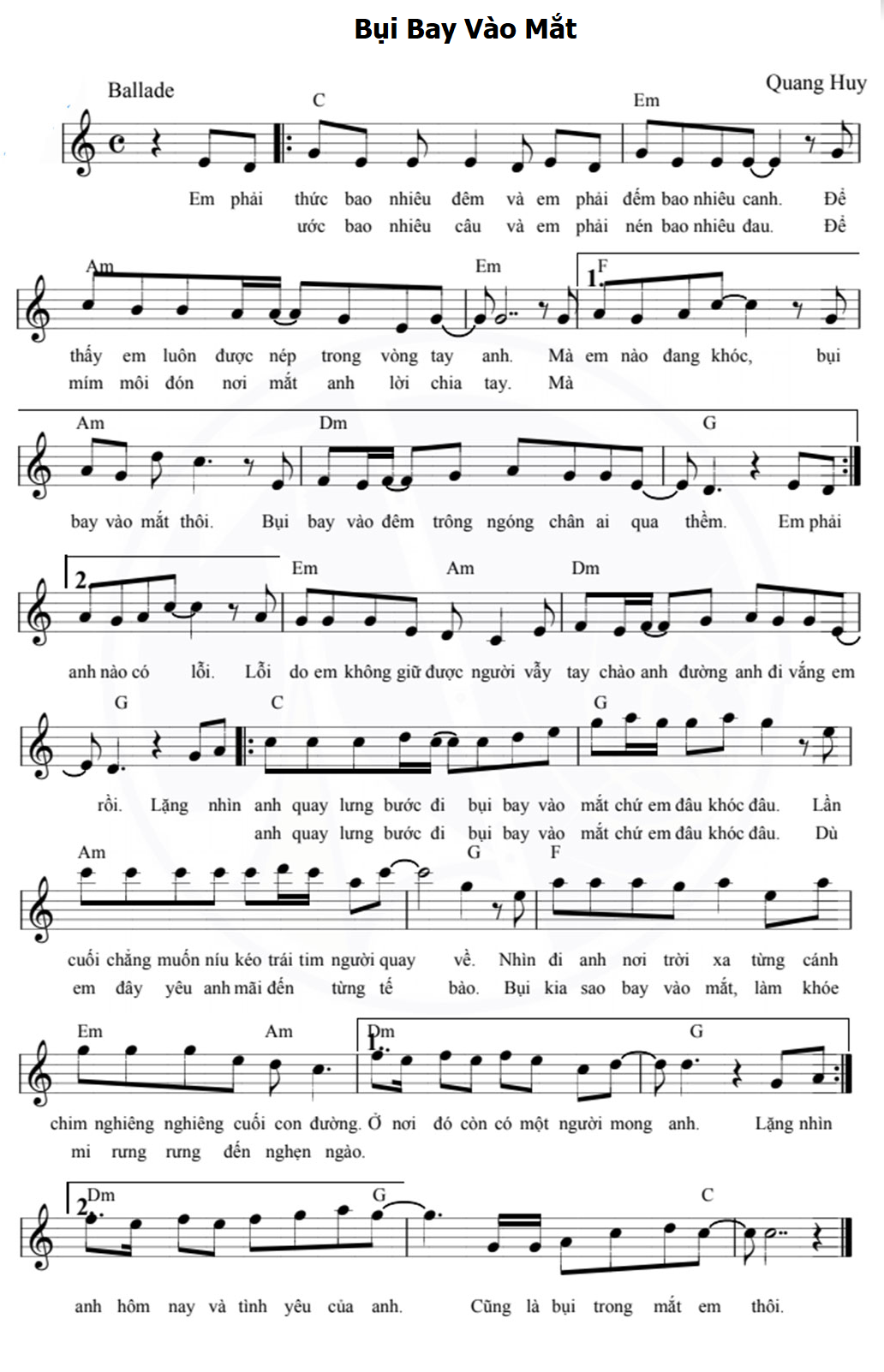 Sheet nhạc Bụi Bay Vào Mắt